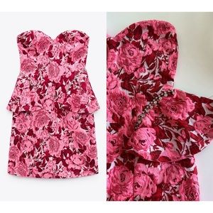 Zara floral jacquard dress, pink and red, Size S
